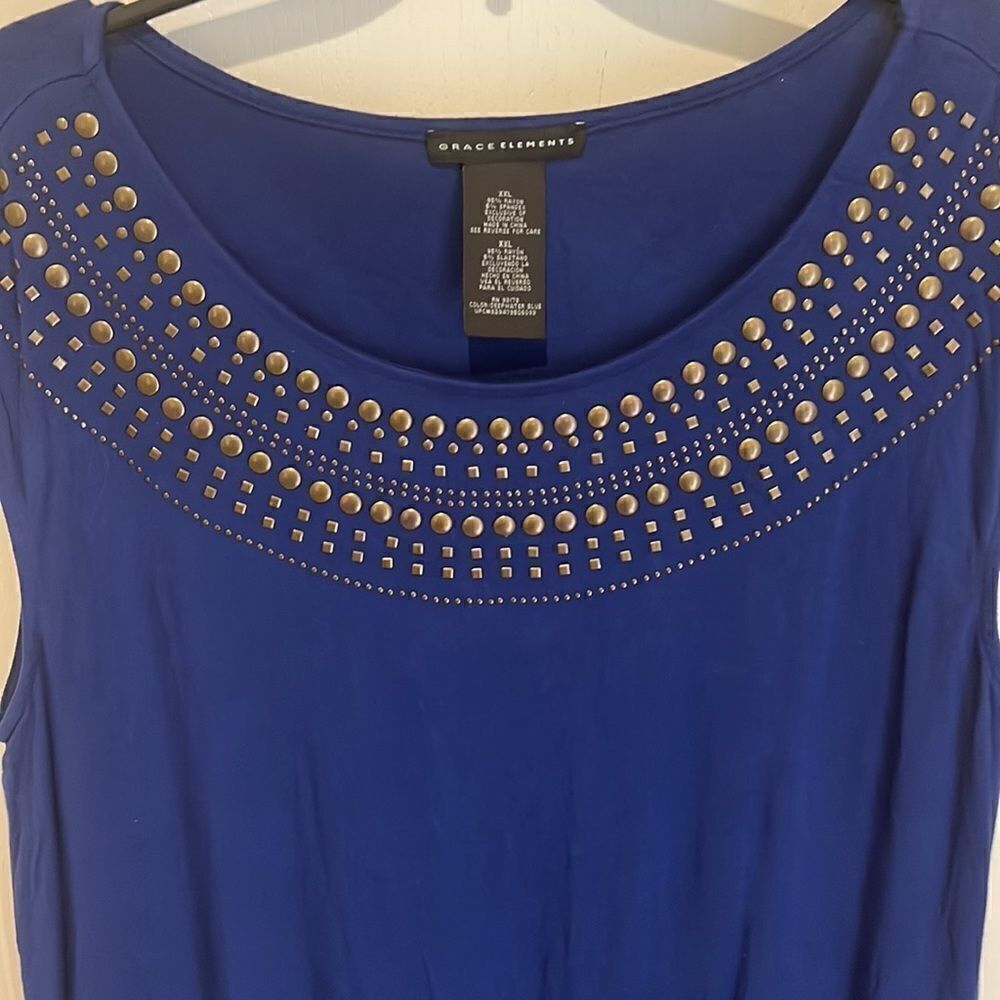 Grace Elements Blue Detailed Collar Top - Picture 3 of 5